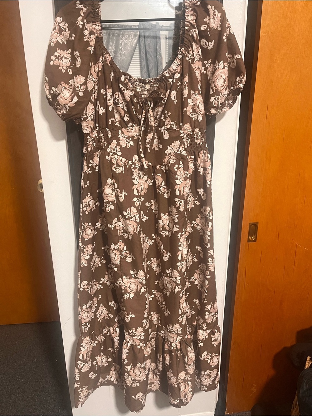 Blush Brown and Cream Floral Tie-Front Top